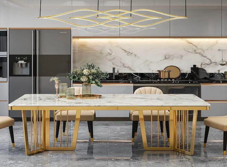 Marble dining table with gold legs