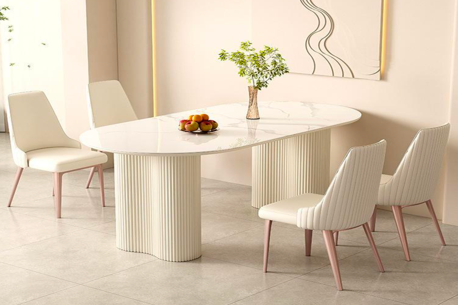 Fluted-column dining table with chairs