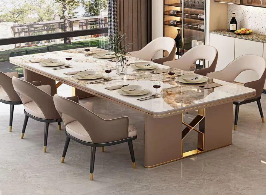 A custom marble dining table